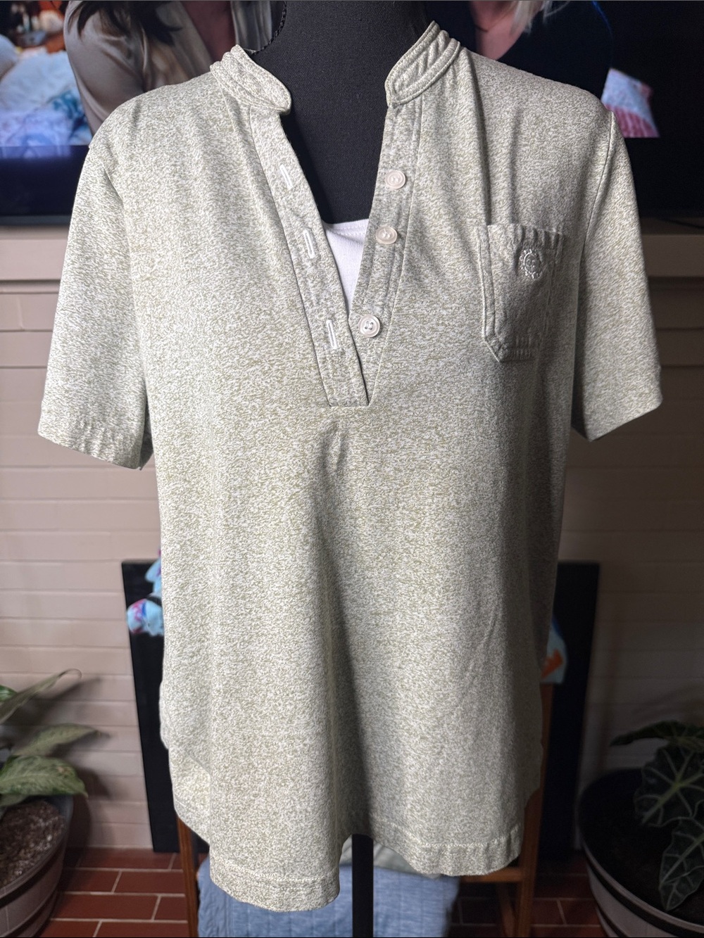 Cathy Daniels Heathered Sage Green Short-Sleeve Henley Polo
